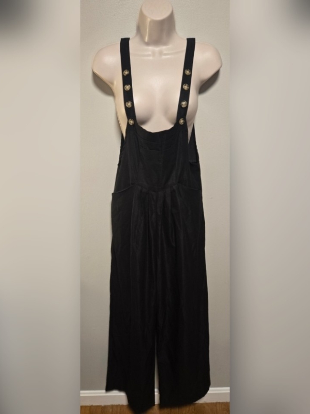 Sweeatkarma Black Wide-Leg Suspender Jumpsuit Medium
